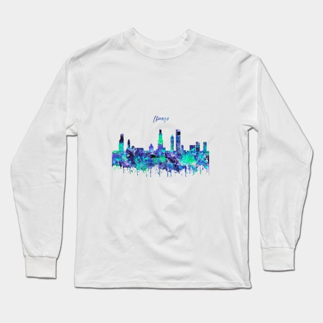 Chicago skyline Long Sleeve T-Shirt by RosaliArt